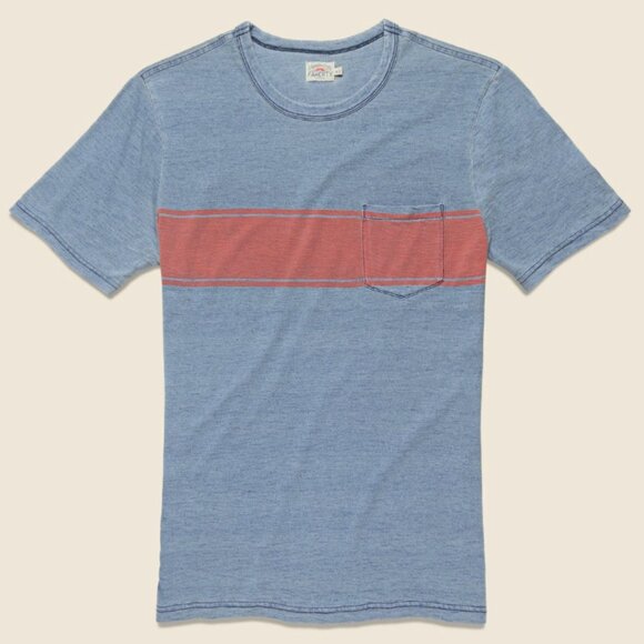 Faherty Other - FAHERTY Surf Stripe Tee Cotton T-Shirt Sunwashed Light Blue Medium Casual Travel